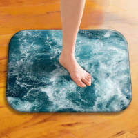Kcasa Kc M2 40x60cm Sea Waves Painting Mat Coral Fleece Rug Absorbent Bathroom Anti Slip Carpet