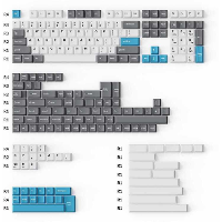 Keychron Cherry Profile Double Shot PBT Full Keycap Set   Grey, White and Blue keycaps 219 Stuks, ANSI & UK ISO Layout