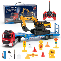 KFPLAN 689 964A Legering Trailer Engineering Transporter RC Auto Flatbed Afstandsbediening Model met RC Graafmachine Kin
