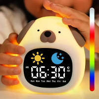 Kinderwekker Slaaptrainer Klok Kinderkamer Schattige Peuter Puppy Vorm Nachtlampje Klok Aanraak Nachtlampje met 6 Soorte