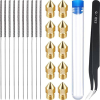 KINGROON® 10 stuks van 0,4 mm MK8 mondstukken 10 stuks van 0,4 mm naalden en 1 stuks pincetgereedschapset
