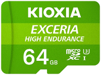 Kioxia EXCERIA HIGH ENDURANCE microSDXC kaart 64 GB A1 Application Performance Class, UHS I, v30 Video Speed Class A1 vermogensstandaard, Geoptimaliseerd voor