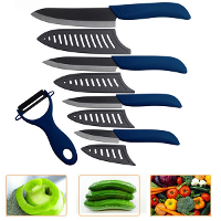 Kitchen Black Blade Ceramic Knife Set Blue Ceramic Peeler