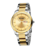 Korea Eyki 8598 Gold Silver Stainless Steel Men Quartz Wrist Watch