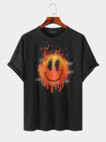 Heren 100% katoen Pasen Smile Flame Print Letter ademend T shirt