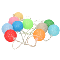 Feestverlichting lichtsnoer   katoenen balletjes   gekleurd   4 cm   200 cm