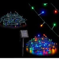 Kerstverlichting   200 leds   gekleurd   10 m   solar lichtsnoer   kerstversiering