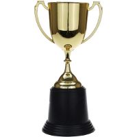 Gouden trofee/prijs beker met oren   22 cm   met ruimte voor tekst   kunststof
