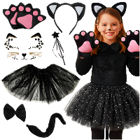 Katten kostuum   7 delig   zwart/roze  polyester   carnaval   halloween   kinderen   meisjes