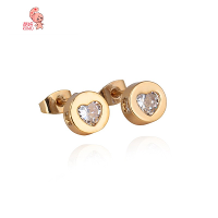 Kuniu 18k Gold Plated Heart Zircon Ear Stud Earrings Women Jewelry
