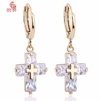 Kuniu Cross Shaped Clear Crystal Zircon Dangle Pendant Earrings