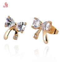 Kuniu Gold Plated Bowknot Inlay Zircon Stud Earrings For Women