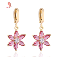 Kuniu Gold Plated Flower Zircon Dangle Hoop Ear Drop Earrings For Women