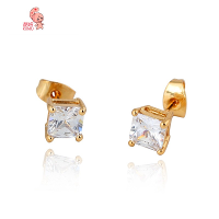 Kuniu Unisex Clear Square Cubic Zircon Crystal Ear Stud Earrings