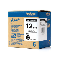 Brother Hge 231 Labeltape Set Van 5 Tapekleur: Wit Tekstkleur: Zwart 12 Mm 8 M