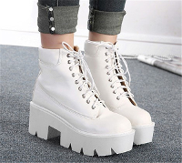 Lady Chunky Heel Platform Cut Out Strappy Martin Boots