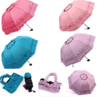 Lady Princess Folding Anti Uv Windproof Parasol Arch Sunshade Rain Vinyl Lace Flower Skirt Automatic Umbrella