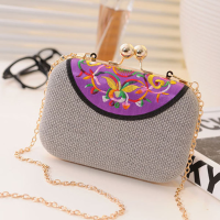 Lady Retro Folk Style Chain Embroidery Clutch Bag Evening Handbag
