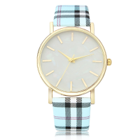 Lady Women Fashion Lattice Leather Band Analog Watch