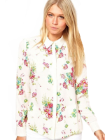 Lapel Printing Long Sleeved Chiffon Shirt