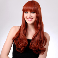 Lc070 350 Capless Long Orange Full Bang Synthetic Curly Hair Wig