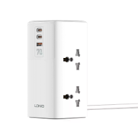 LDNIO 7 in 1 2500W Toren Verlenging Stroomsocket 70W Oplaadstation USB Verlengsnoer met 4 Stopcontacten en 2 USB C + USB
