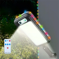LED Bewegingssensor Solar Wandlamp met 15M LED String Lights Afstandsbediening Buiten LED Beveiligingslamp Waterdicht Tu