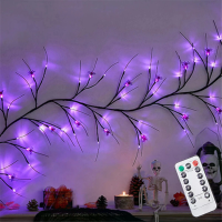 LED Halloween Spin Rieten String Lichten 8 Flitsmodi 180 cm Accu Voeding Waterdichte Batterijdoos Paarse Verlichting Fee
