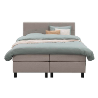 Leen Bakker   Boxspring Liv Geblokt Beige 180x200cm Vierkante Poot   Boxsprings   Beige   Stof