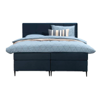 Leen Bakker   Boxspring Liv Geblokt Blauw 180x200cm Slanke Poot   Boxsprings   Blauw   Stof Velvet