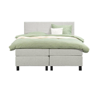 Leen Bakker   Boxspring Liv Geblokt Ecru 180x200cm Vierkante Poot   Boxsprings   Crème   Stof