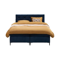 Leen Bakker   Boxspring Liv Geruit Blauw 180x200cm Slanke Poot   Boxsprings   Blauw   Stof Velvet