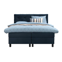 Leen Bakker   Boxspring Liv Geruit Blauw 180x200cm Vierkante Poot   Boxsprings   Blauw   Stof Velvet