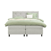 Leen Bakker   Boxspring Liv Geruit Ecru 180x200cm Ronde Poot   Boxsprings   Crème   Stof
