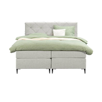 Leen Bakker   Boxspring Liv Geruit Ecru 180x200cm Slanke Poot   Boxsprings   Crème   Stof