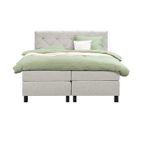 Leen Bakker   Boxspring Liv Geruit Ecru 180x200cm Vierkante Poot   Boxsprings   Crème   Stof