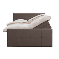 Leen Bakker   Boxspring Met Opbergruimte En Voetbord Liv Geblokt Donker 140x200cm   Boxsprings   Bruin   Stof