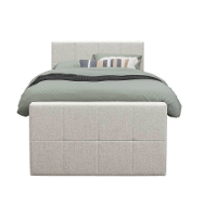 Leen Bakker   Boxspring Met Opbergruimte En Voetbord Liv Geblokt Ecru 120x200cm   Boxsprings   Crème   Stof