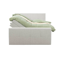 Leen Bakker   Boxspring Met Opbergruimte En Voetbord Liv Geblokt Ecru 140x200cm   Boxsprings   Crème   Stof