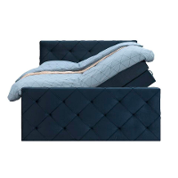 Leen Bakker   Boxspring Met Opbergruimte En Voetbord Liv Geruit Blauw 140x200cm   Boxsprings   Blauw   Stof Velvet