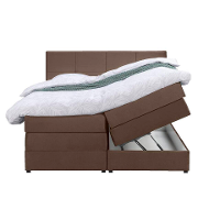 Leen Bakker   Boxspring Met Opbergruimte Liv Geblokt 140x200cm   Boxsprings   Bruin   Stof Velvet
