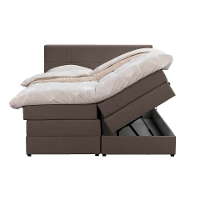 Leen Bakker   Boxspring Met Opbergruimte Liv Geblokt Donker 140x200cm   Boxsprings   Bruin   Stof