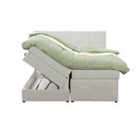 Leen Bakker   Boxspring Met Opbergruimte Liv Geblokt Ecru 160x200cm   Boxsprings   Crème   Stof