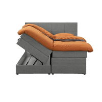 Leen Bakker   Boxspring Met Opbergruimte Liv Geblokt Licht 140x200cm   Boxsprings   Grijs   Stof