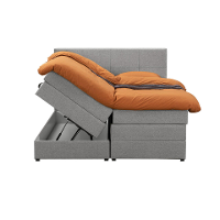Leen Bakker   Boxspring Met Opbergruimte Liv Geblokt Licht 160x200cm   Boxsprings   Grijs   Stof