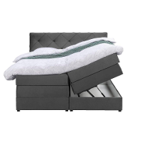 Leen Bakker   Boxspring Met Opbergruimte Liv Geruit 140x200cm   Boxsprings   Grijs   Stof Velvet
