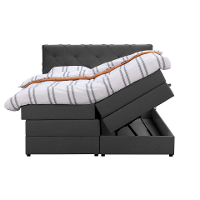 Leen Bakker   Boxspring Met Opbergruimte Liv Geruit Antraciet 140x200cm   Boxsprings   Grijs   Stof