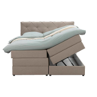 Leen Bakker   Boxspring Met Opbergruimte Liv Geruit Beige 140x200cm   Boxsprings   Beige   Stof