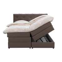 Leen Bakker   Boxspring Met Opbergruimte Liv Geruit Donker 140x200cm   Boxsprings   Bruin   Stof