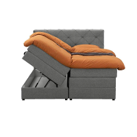 Leen Bakker   Boxspring Met Opbergruimte Liv Geruit Licht 140x200cm   Boxsprings   Grijs   Stof
